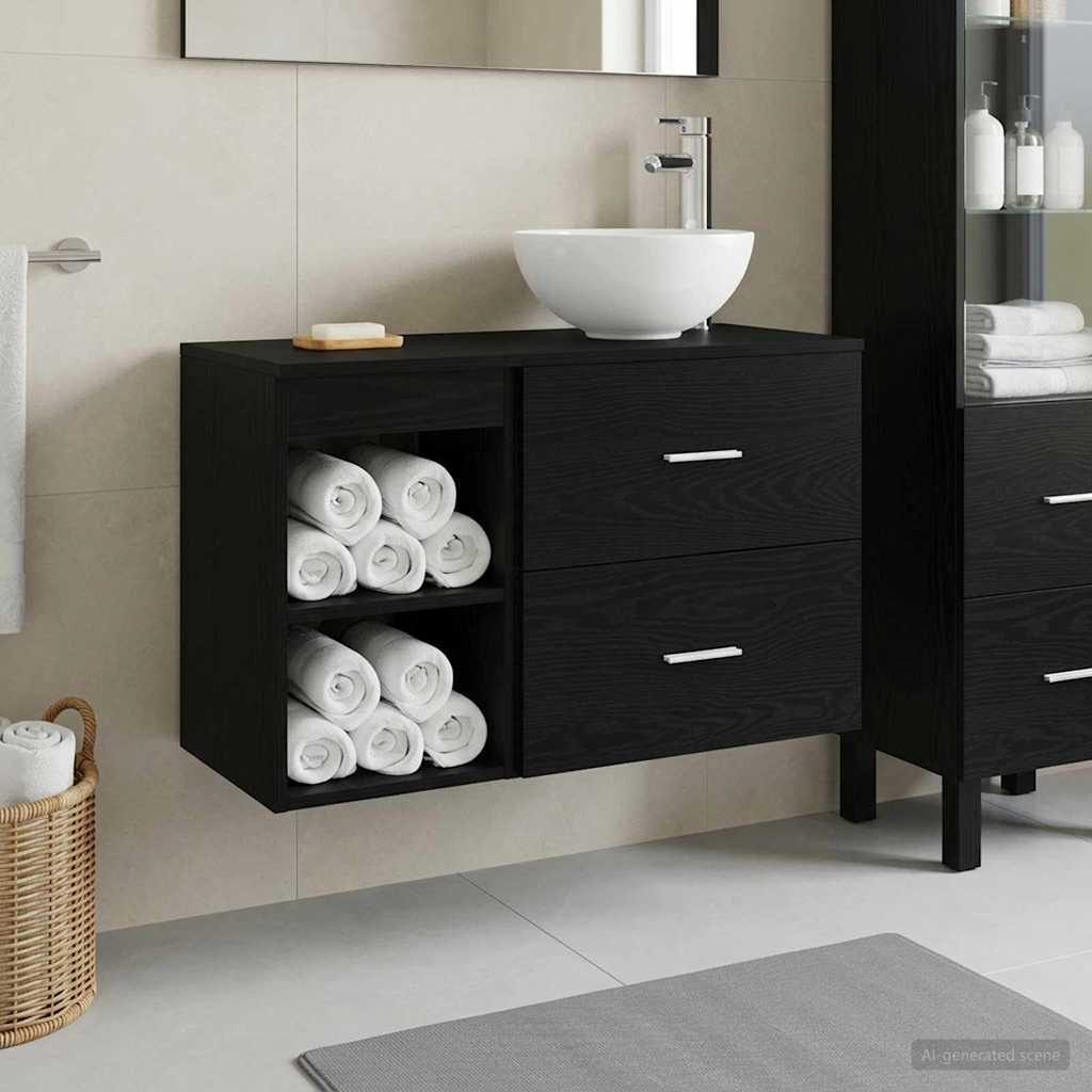 Set namještaja za kupaonicu 2 pcs Crni hrast Konstruirano drvo