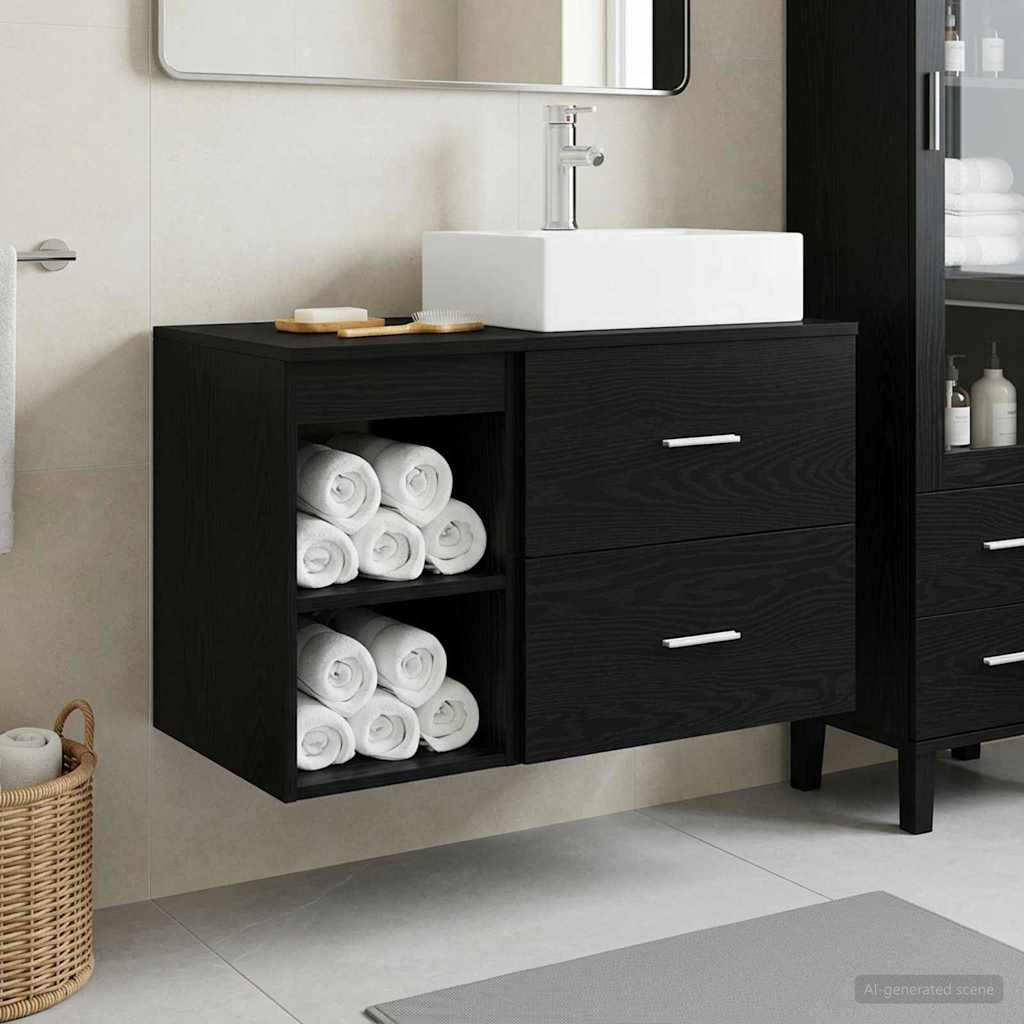 Set namještaja za kupaonicu 2 kom. Crni hrast Konstruirano drvo Crna 49,5 x 41 x 79,5 cm