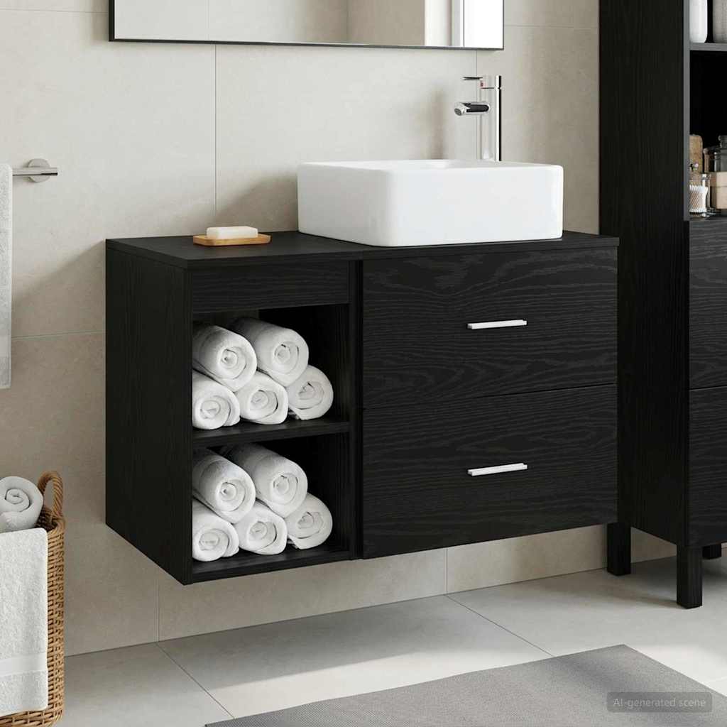 Set namještaja za kupaonicu 2 kom. Crni hrast Konstruirano drvo Crna 53 x 35 x 80 cm