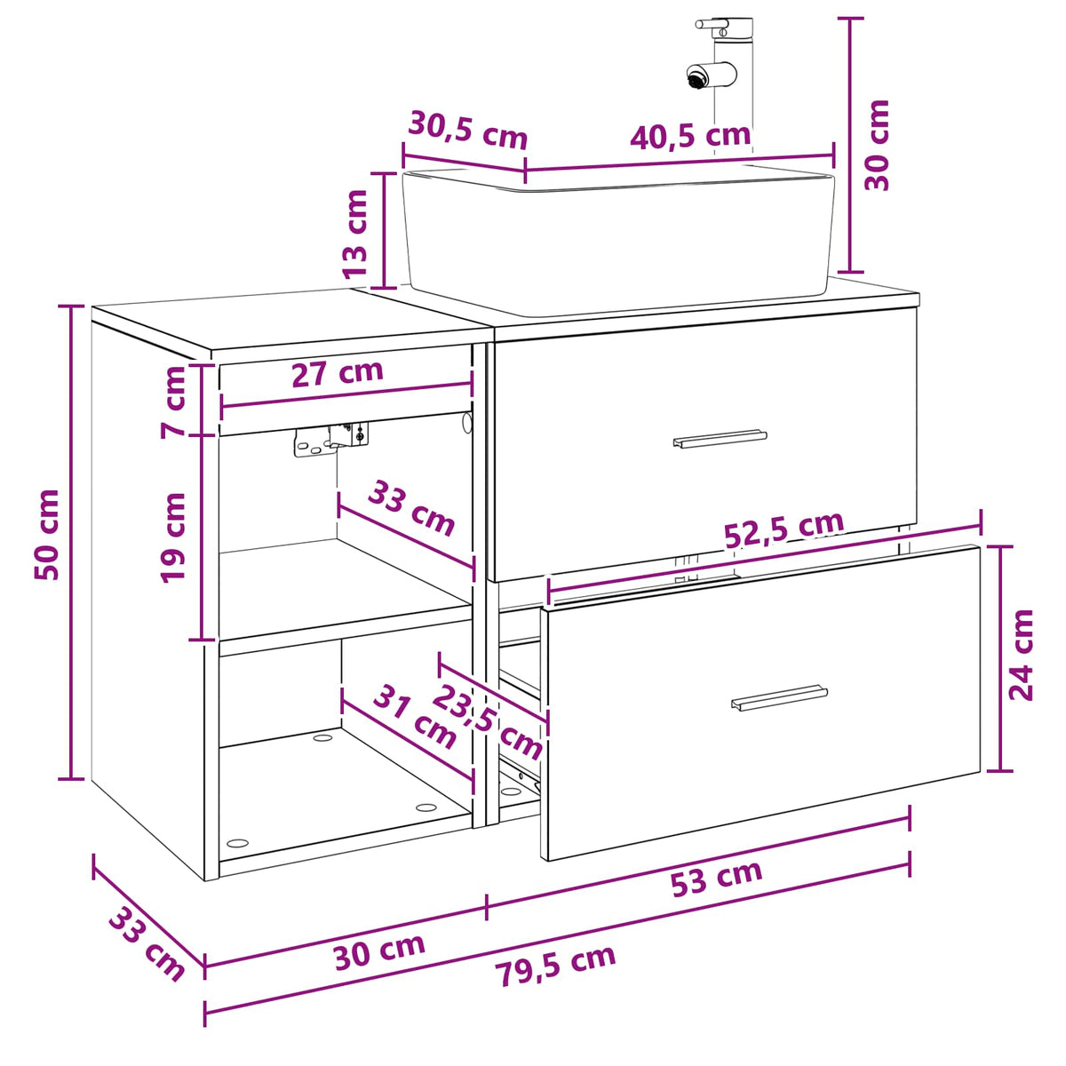 Set namještaja za kupaonicu 2 kom. Crni hrast Konstruirano drvo Crna 53 x 35 x 80 cm