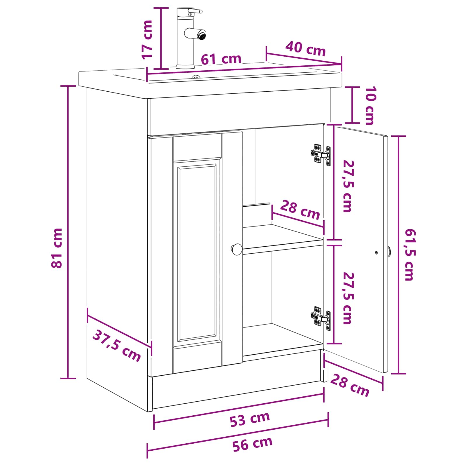 Set namještaja za kupaonicu Staro drvo 56 x 37,5 x 81 cm