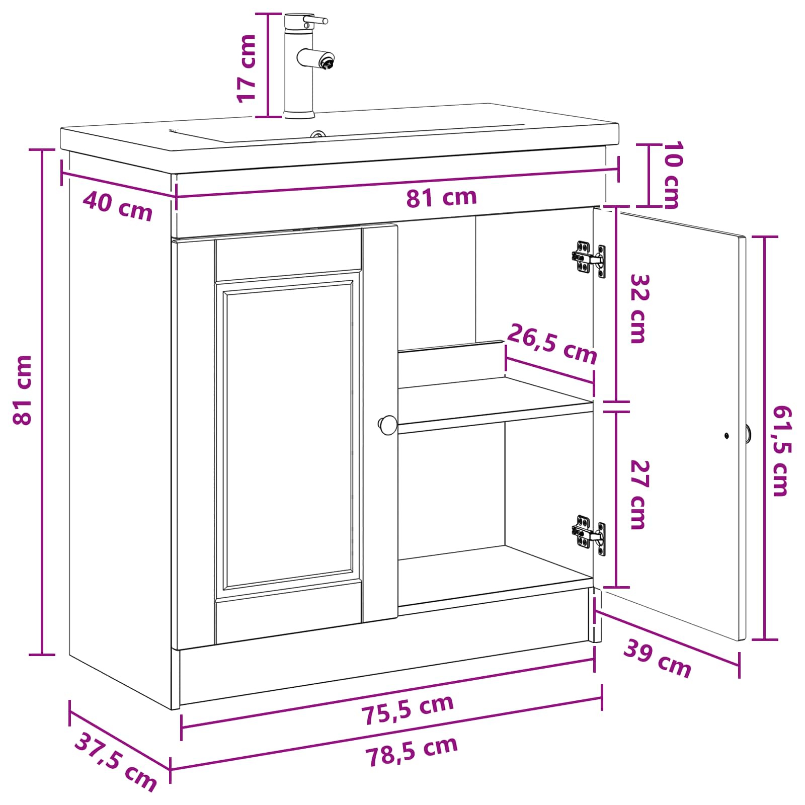Set namještaja za kupaonicu Dimljeni hrast 78,5 x 37,5 x 81 cm