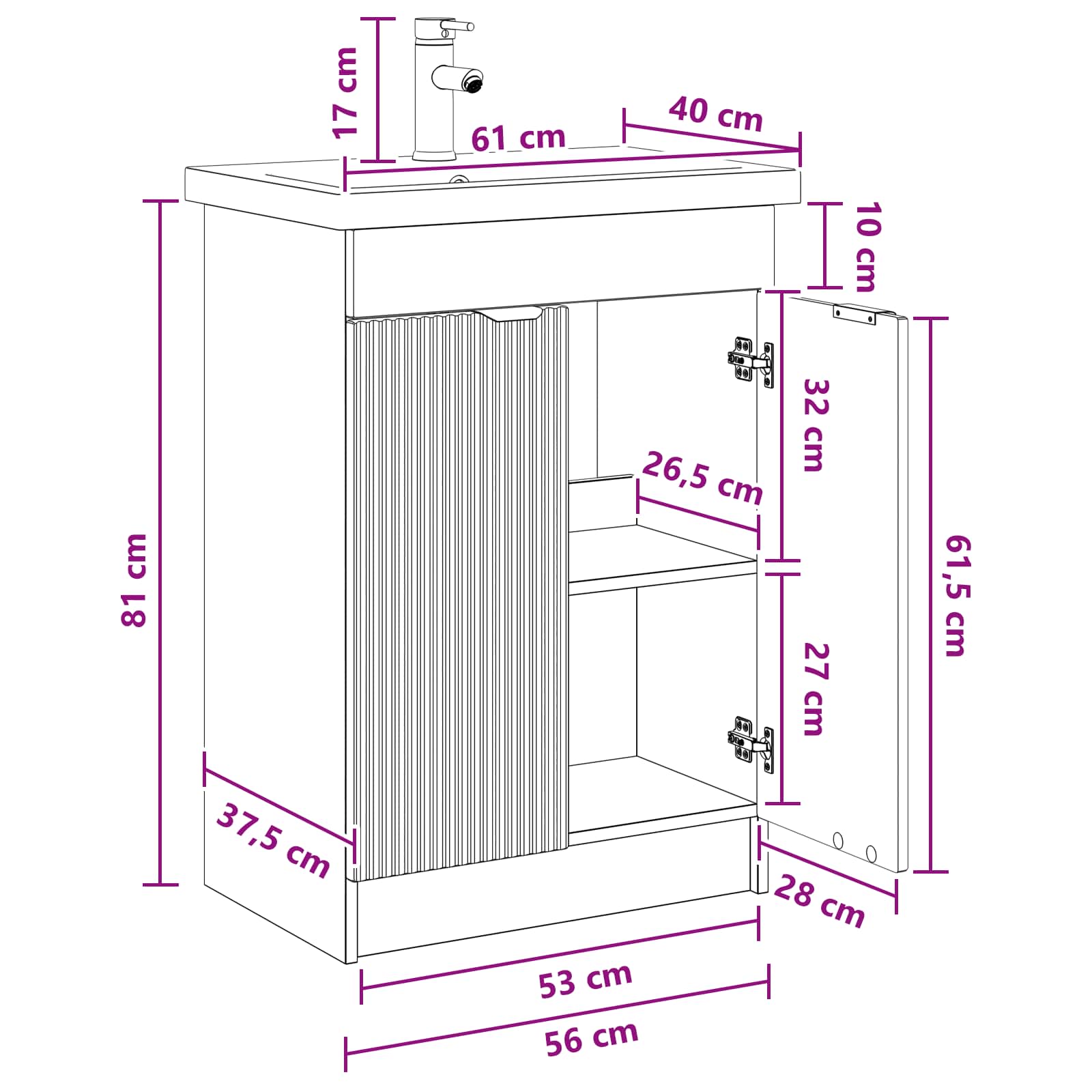 Set namještaja za kupaonicu Bijela 56 x 37,5 x 81 cm