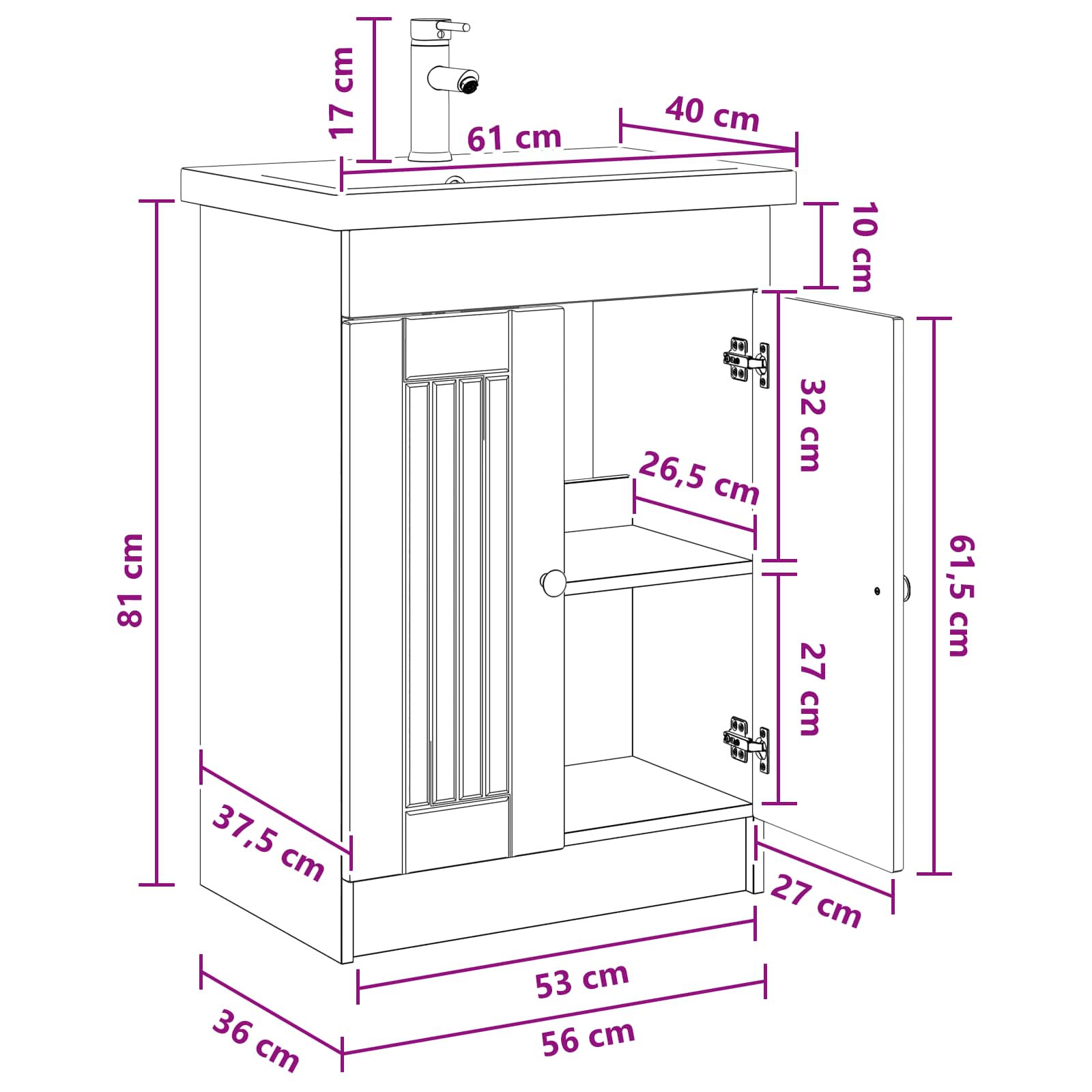 Set namještaja za kupaonicu Staro drvo 56 x 37,5 x 81 cm