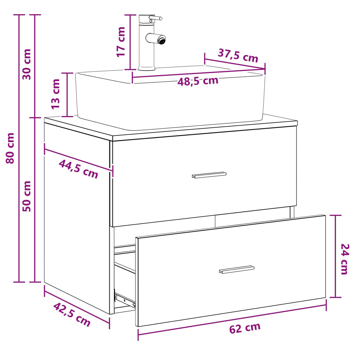 Set namještaja za kupaonicu Betonska siva Konstruirano drvo 62.5 x 44.5 x 50 cm