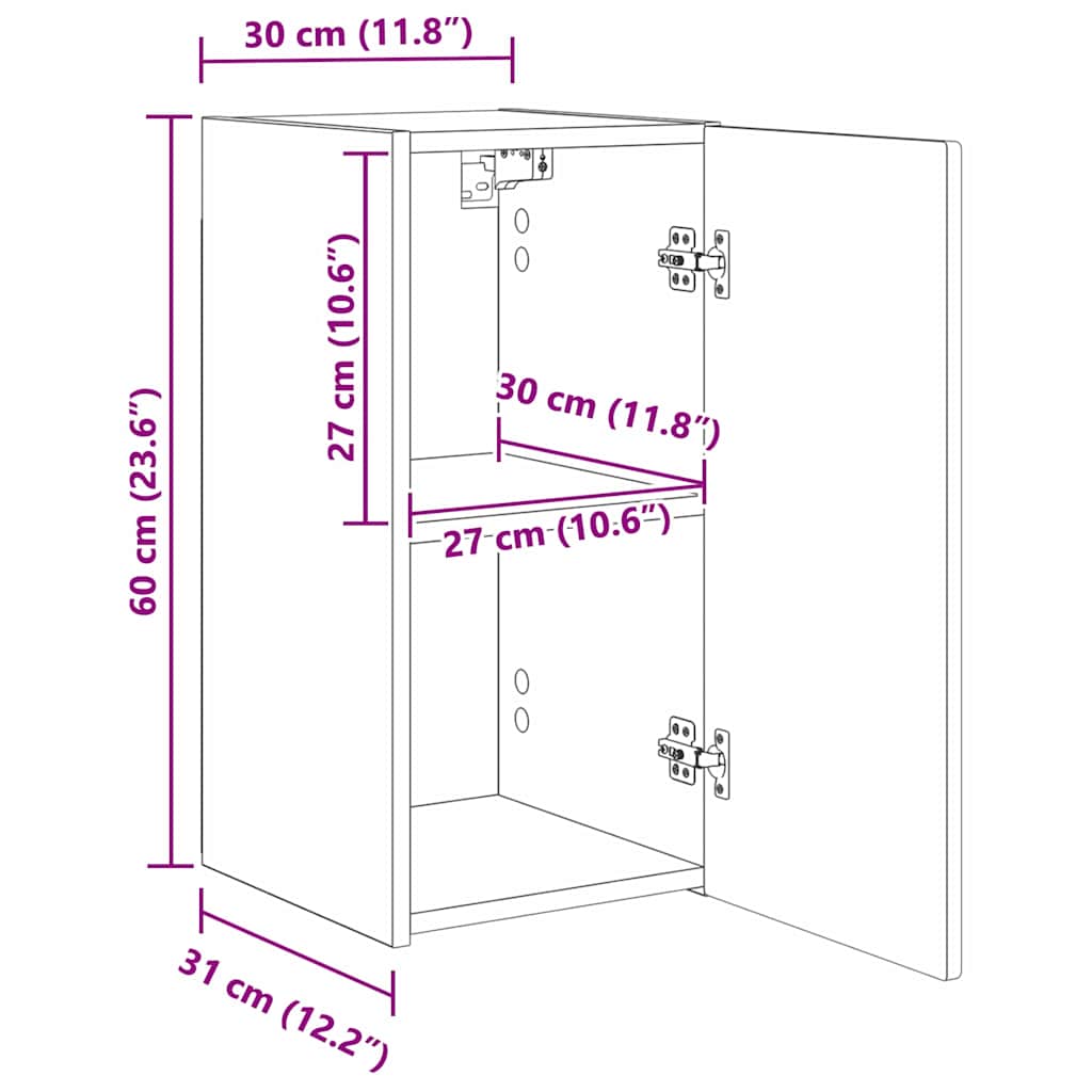 TV zidni ormar Siva Sonoma 30 x 31 x 60 cm Konstruirano drvo