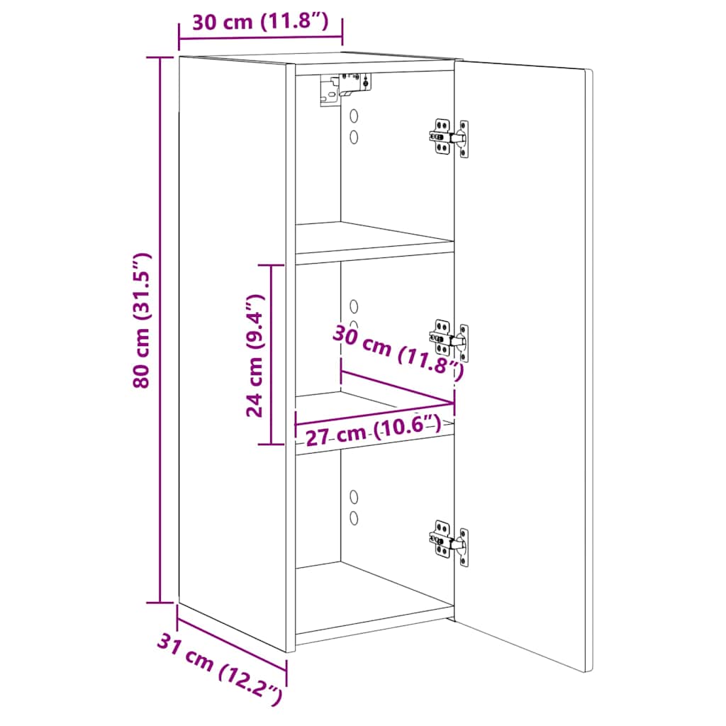 TV zidni ormar 2 pcs Crna 30 x 31 x 80 cm Konstruirano drvo