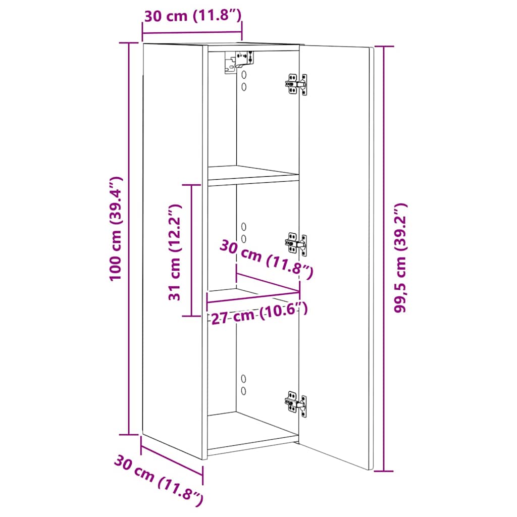 TV zidni ormar Zidne Crna 30 x 31 x 100 cm Konstruirano drvo