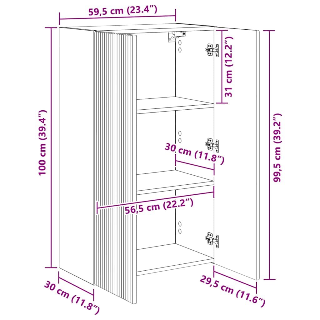 TV zidni ormar Siva Sonoma 59,5 x 31 x 100 cm Konstruirano drvo