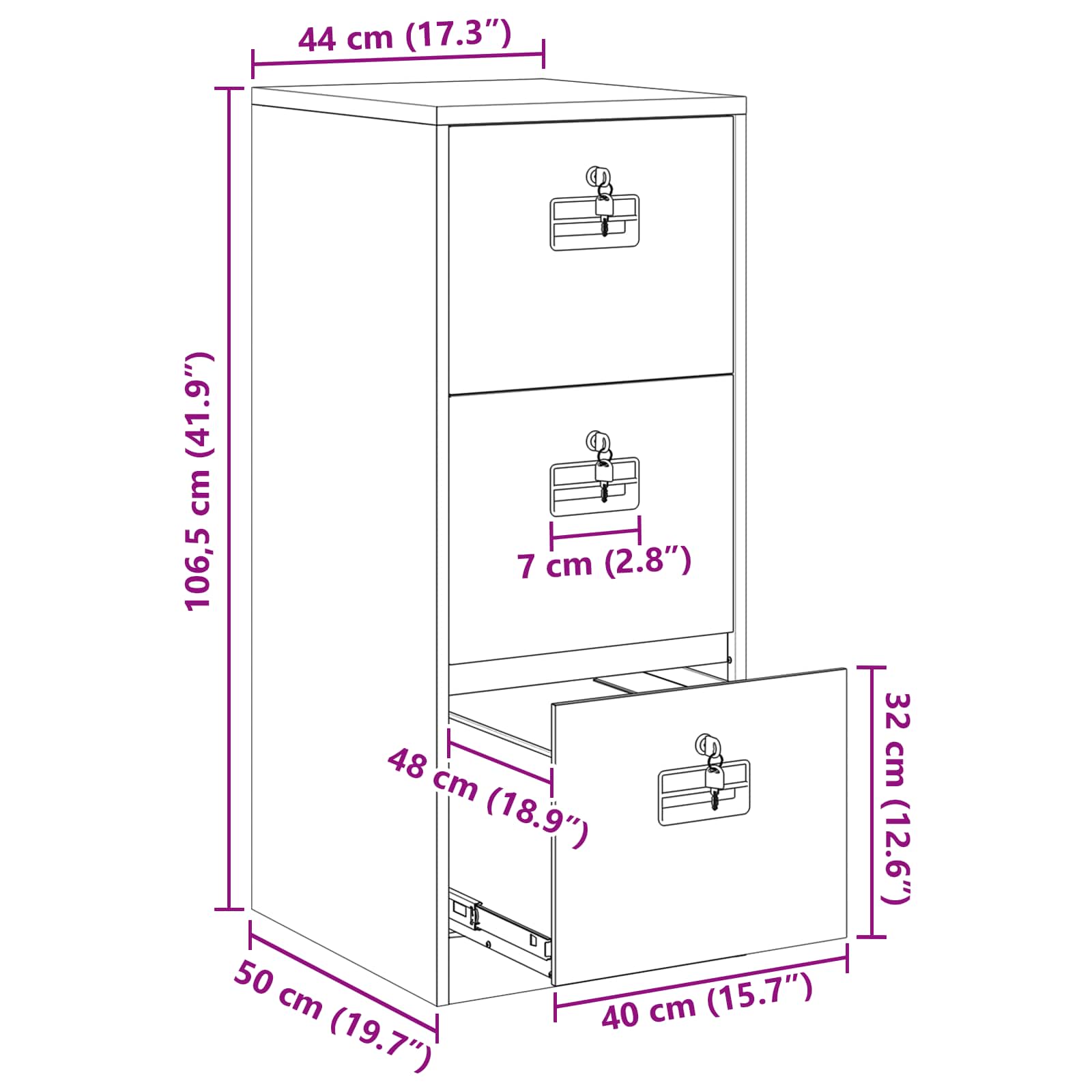 Kabinet za datoteke s ladicama Crna 44 x 50 x 106.5 cm