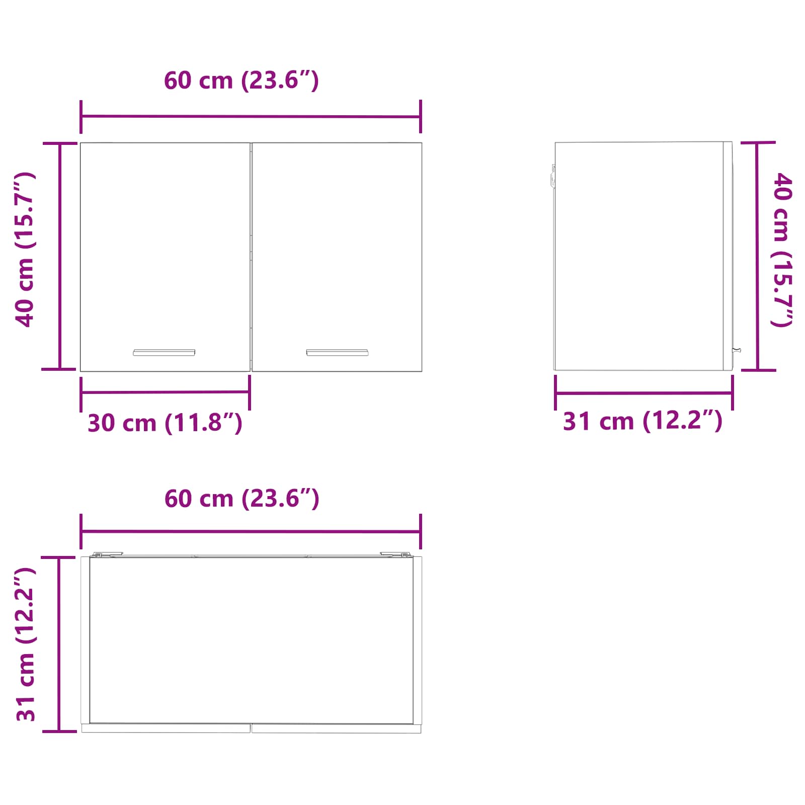 Viseći ormarić 2 pcs Siva Sonoma i bijela 60 x 31 x 40 cm