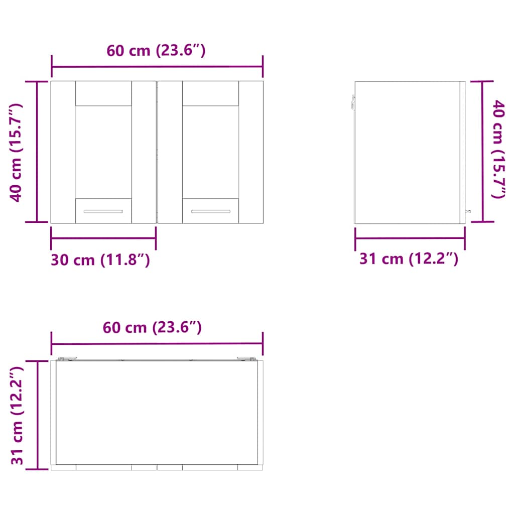 Viseći ormarić s pohranom 2 pcs Betonski sivi 60 x 31 x 40 cm