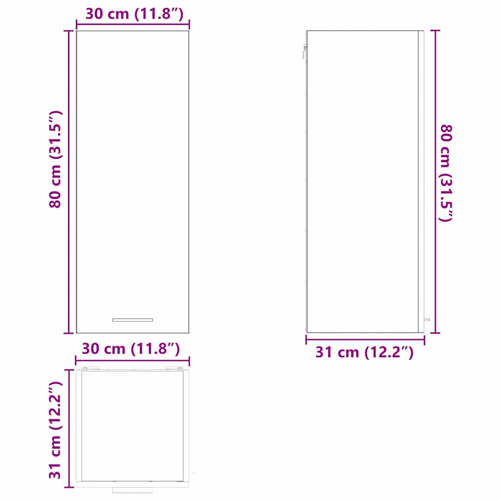 Viseći ormarić 2 pcs Sonoma hrast i bijela 30 x 31 x 80 cm