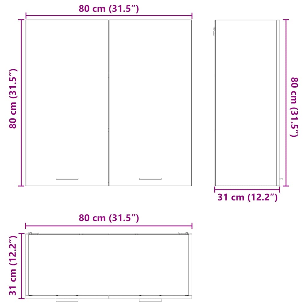 Viseći ormarić s pohranom Riga Dimljeni hrast 80 x 31 x 80 cm