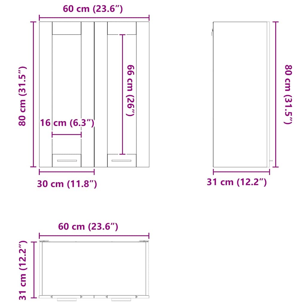 Viseći ormarić Betonski sivi 60 x 31 x 80 cm Konstruirano drvo