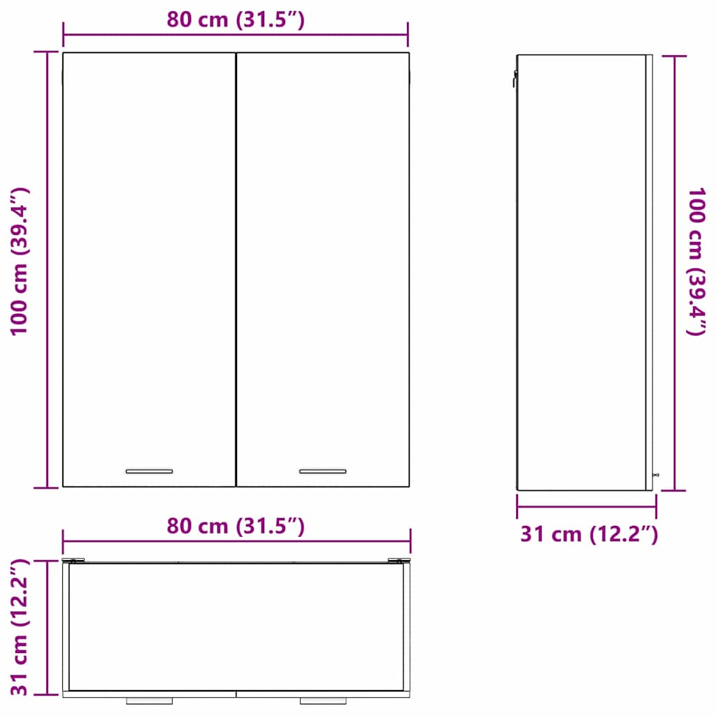 Viseći ormarić Betonski sivi 80 x 31 x 100 cm Konstruirano drvo