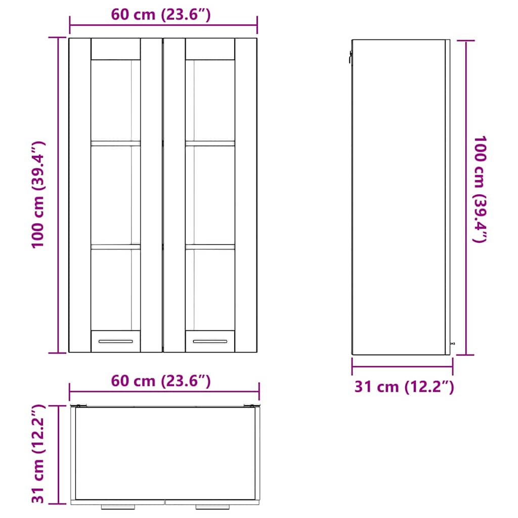 Viseći ormarić Betonski sivi 60 x 31 x 100 cm Konstruirano drvo