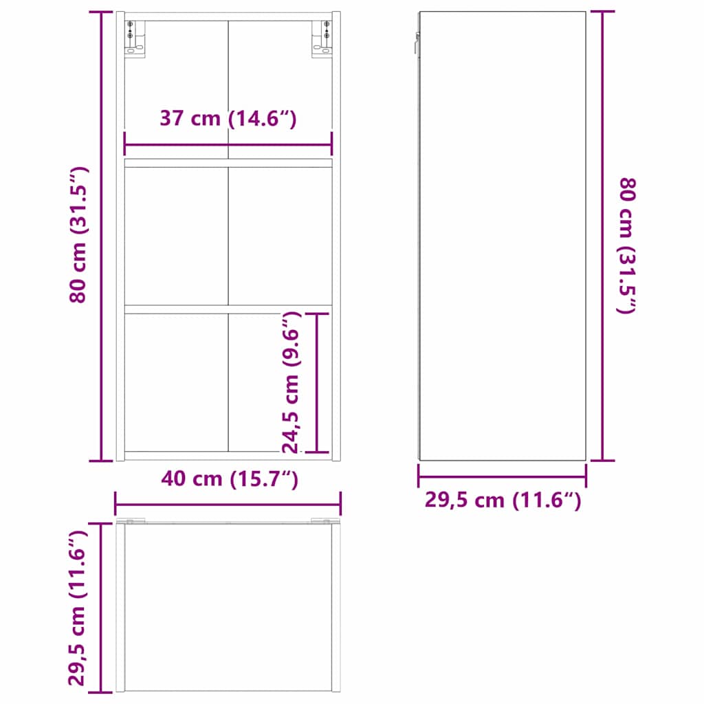 Viseći ormarić s pohranom Dimljeni hrast 40 x 29,5 x 80 cm