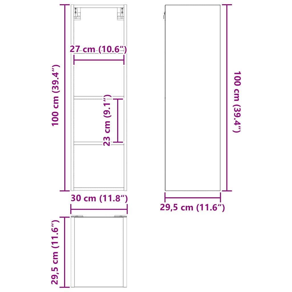 Viseći ormarić s pohranom Dimljeni hrast 30 x 29,5 x 100 cm