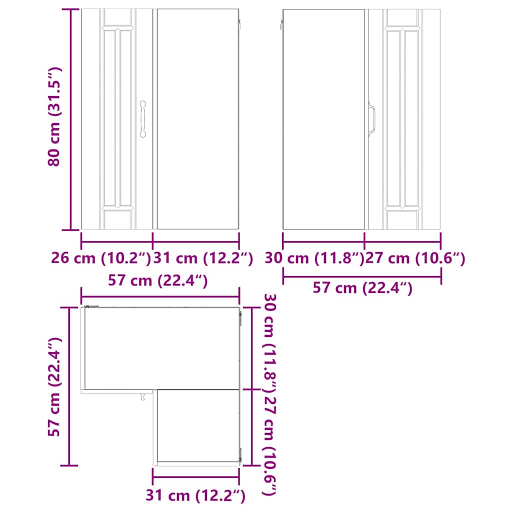 Zidni kutni ormar Lucca Staro drvo 57 x 57 x 80 cm