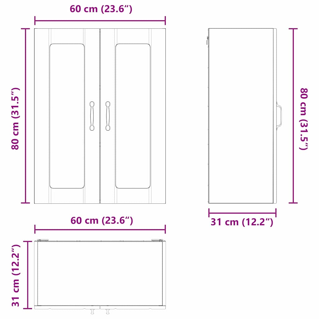 Zidni stakleni ormarić Lucca Dimljeni hrast 60 x 31 x 80 cm