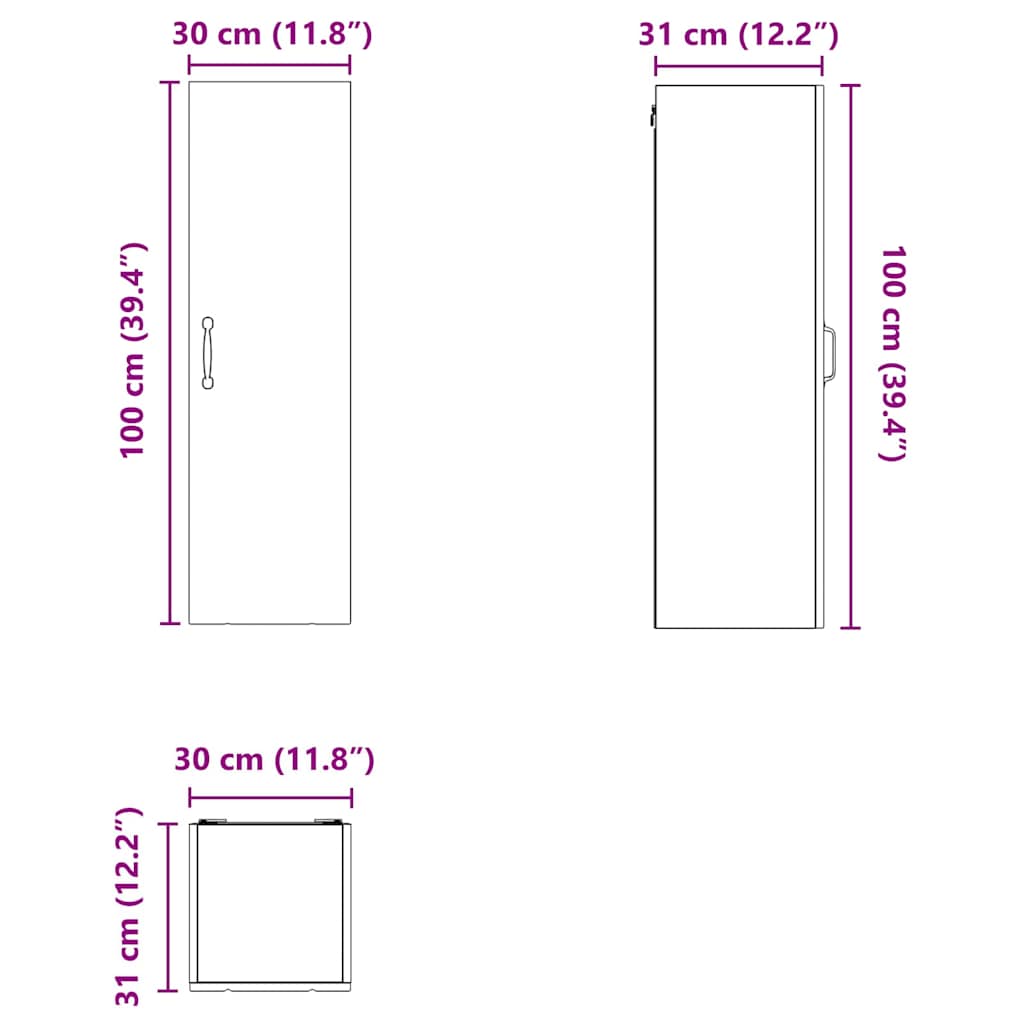Ormar za Zid Lucca Bijela visokog sjaja 30 x 31 x 100 cm