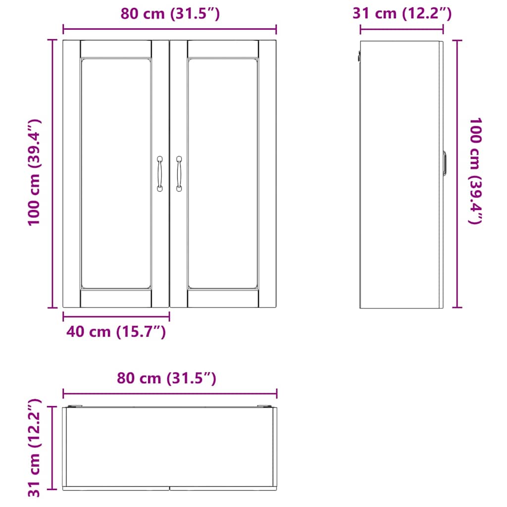 Zidni stakleni ormarić Lucca Staro drvo 80 x 31 x 100 cm