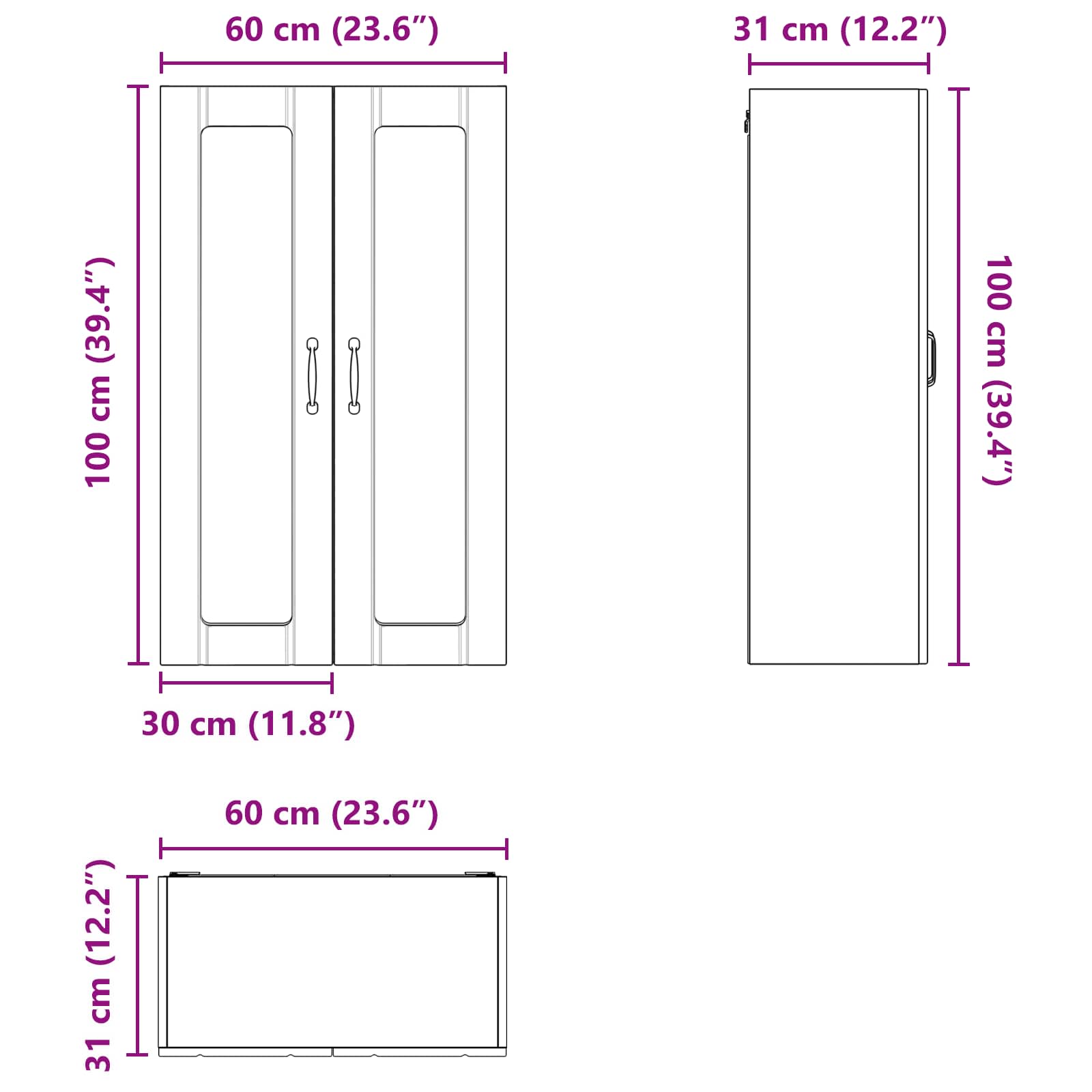 Zidni stakleni ormarić Lucca Crna 60 x 31 x 100 cm