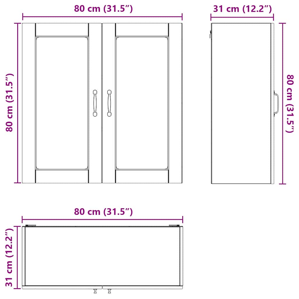 Zidni stakleni ormarić Crna 80 x 31 x 80 cm Konstruirano drvo