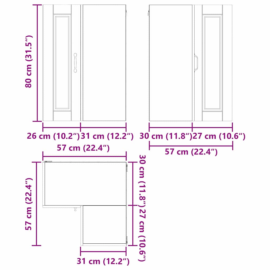 Zidni kutni ormar Siva Sonoma 57 x 57 x 80 cm Konstruirano drvo