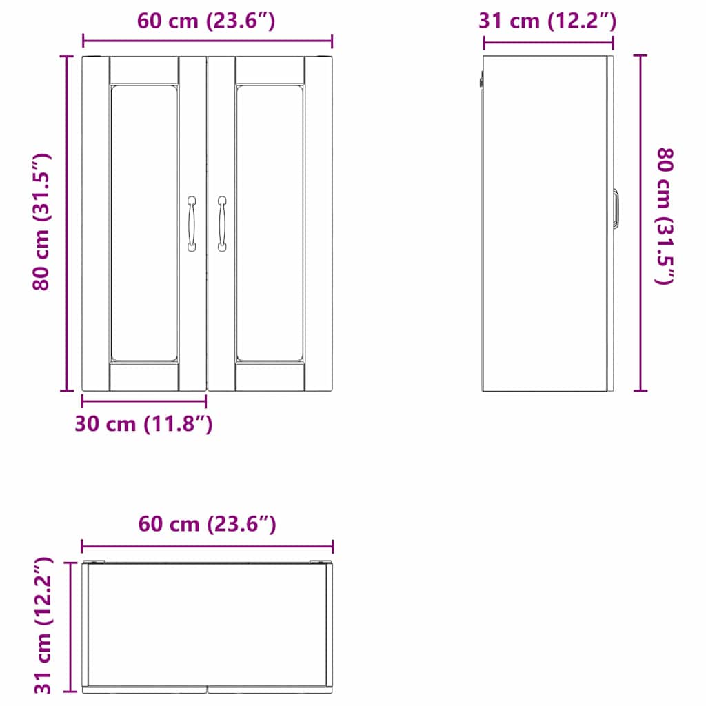 Zidni stakleni ormarić Bijelo 60 x 31 x 80 cm Konstruirano drvo