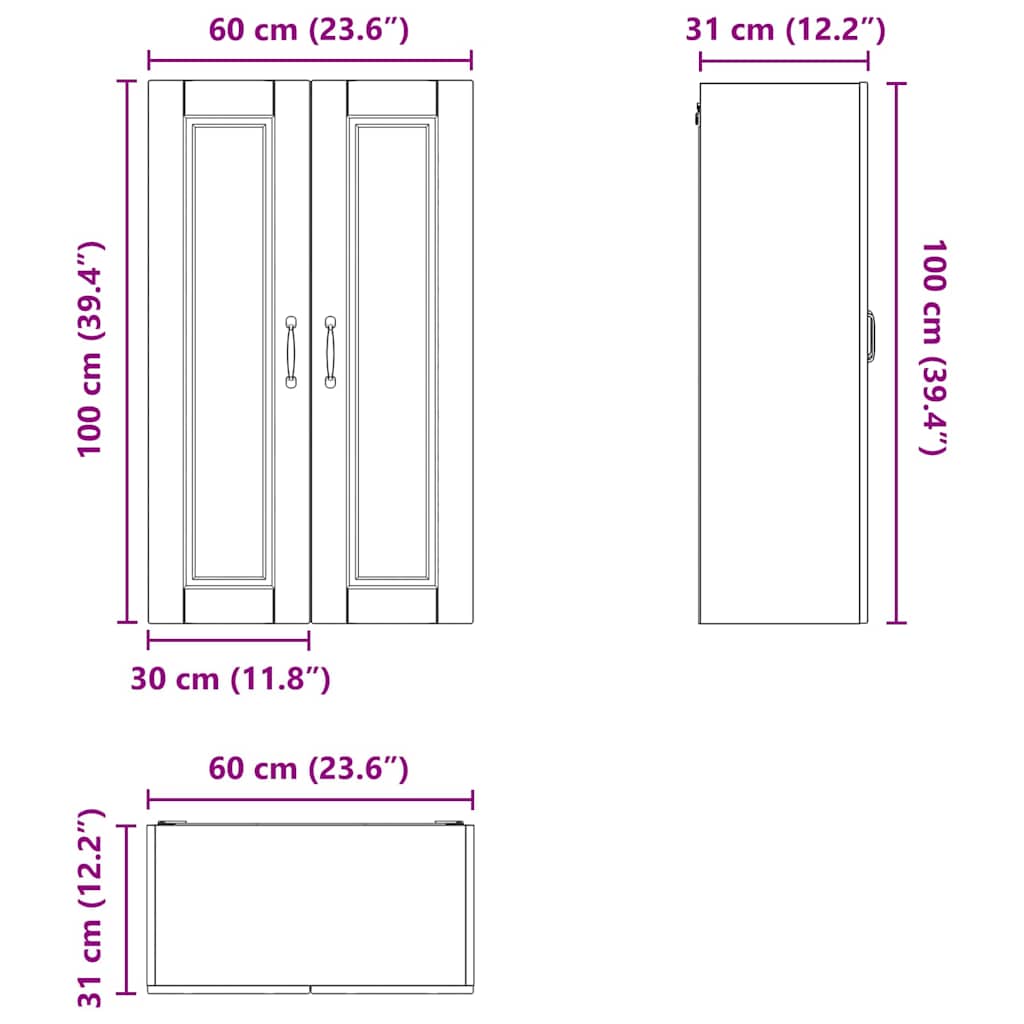 Ormar za Zid Siva Sonoma 60 x 31 x 100 cm Konstruirano drvo