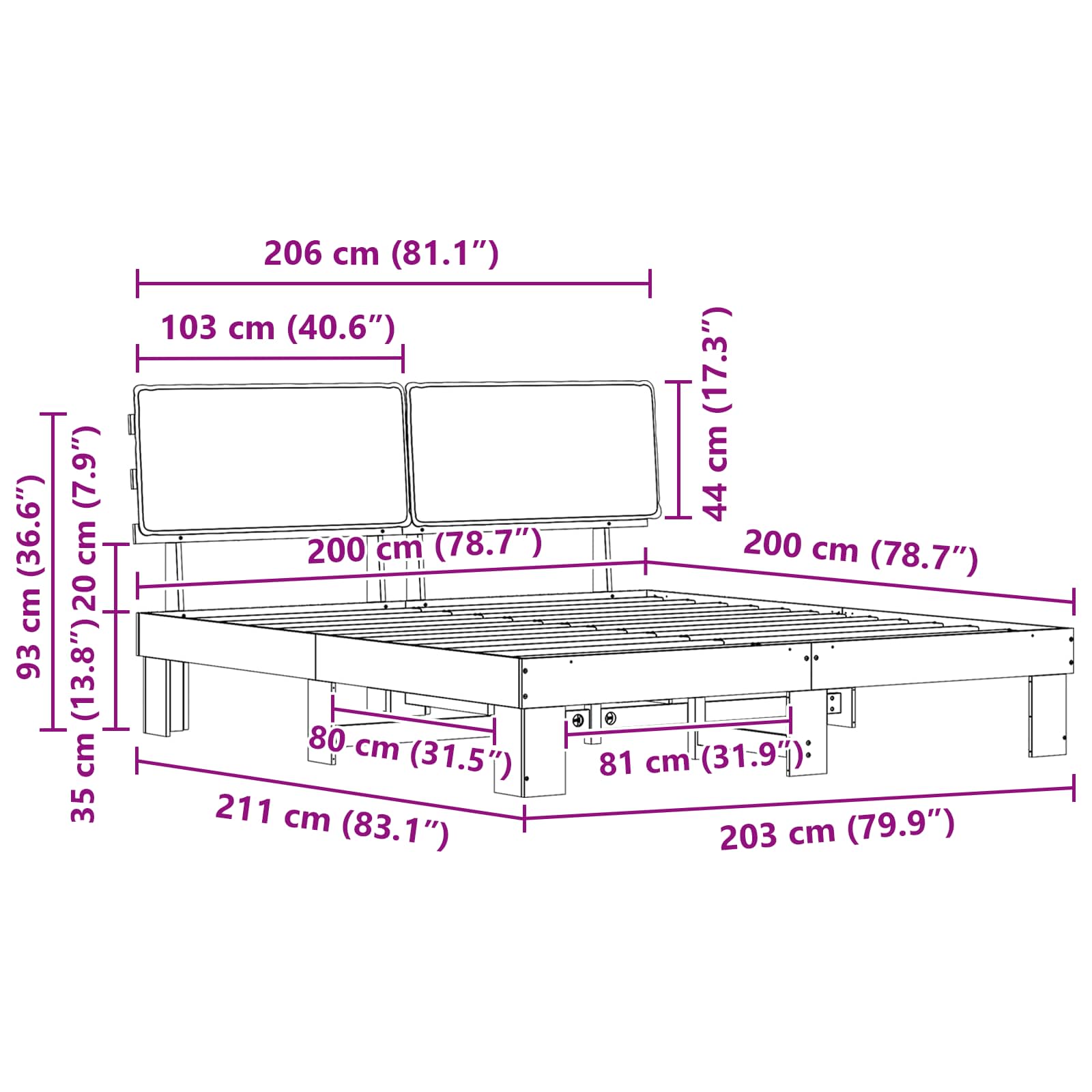 Krevetni okvir s tapiciranim uzglavljem Sivo-smeđa 200 x 200 cm