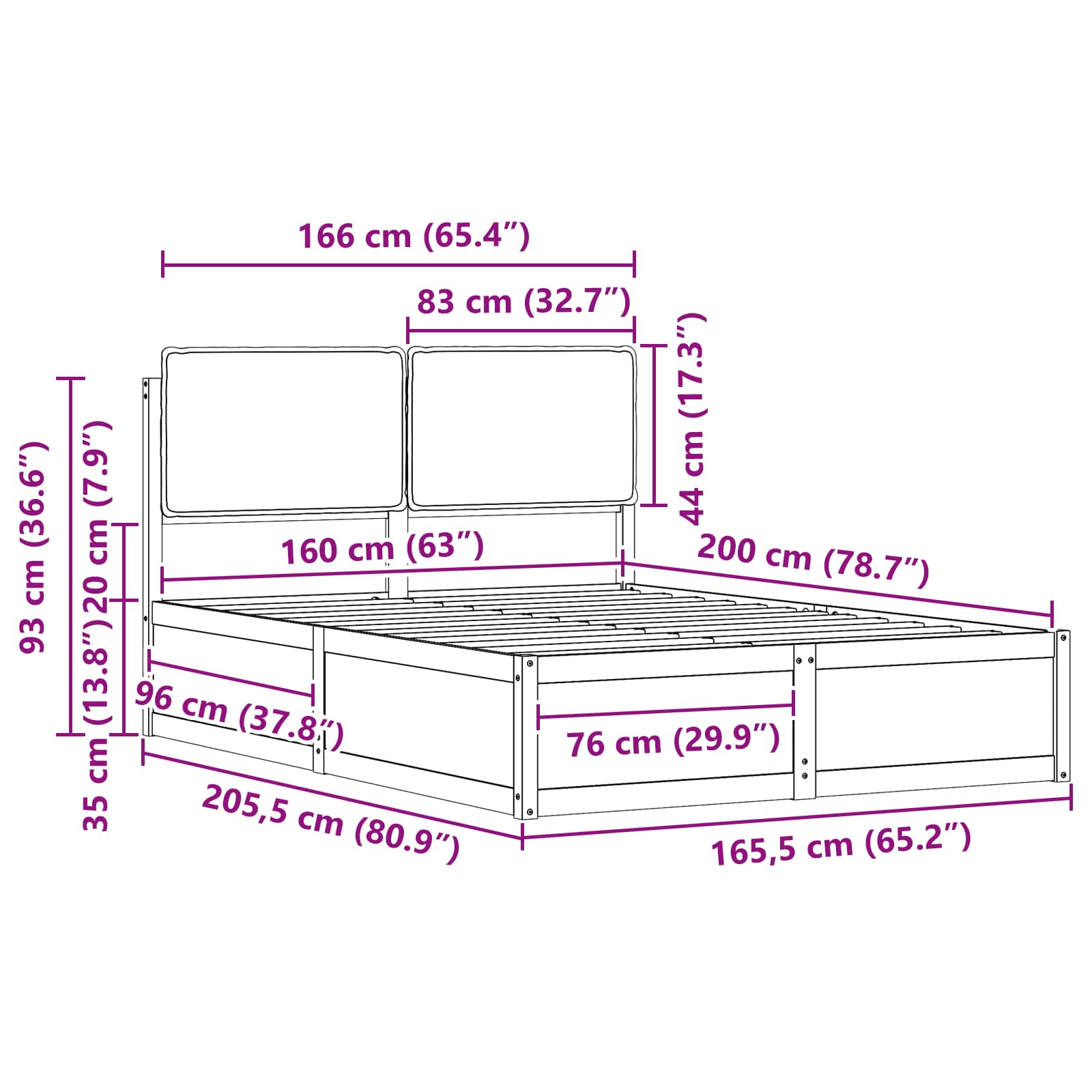 Krevetni okvir s tapiciranim uzglavljem Crna 160 x 200 cm