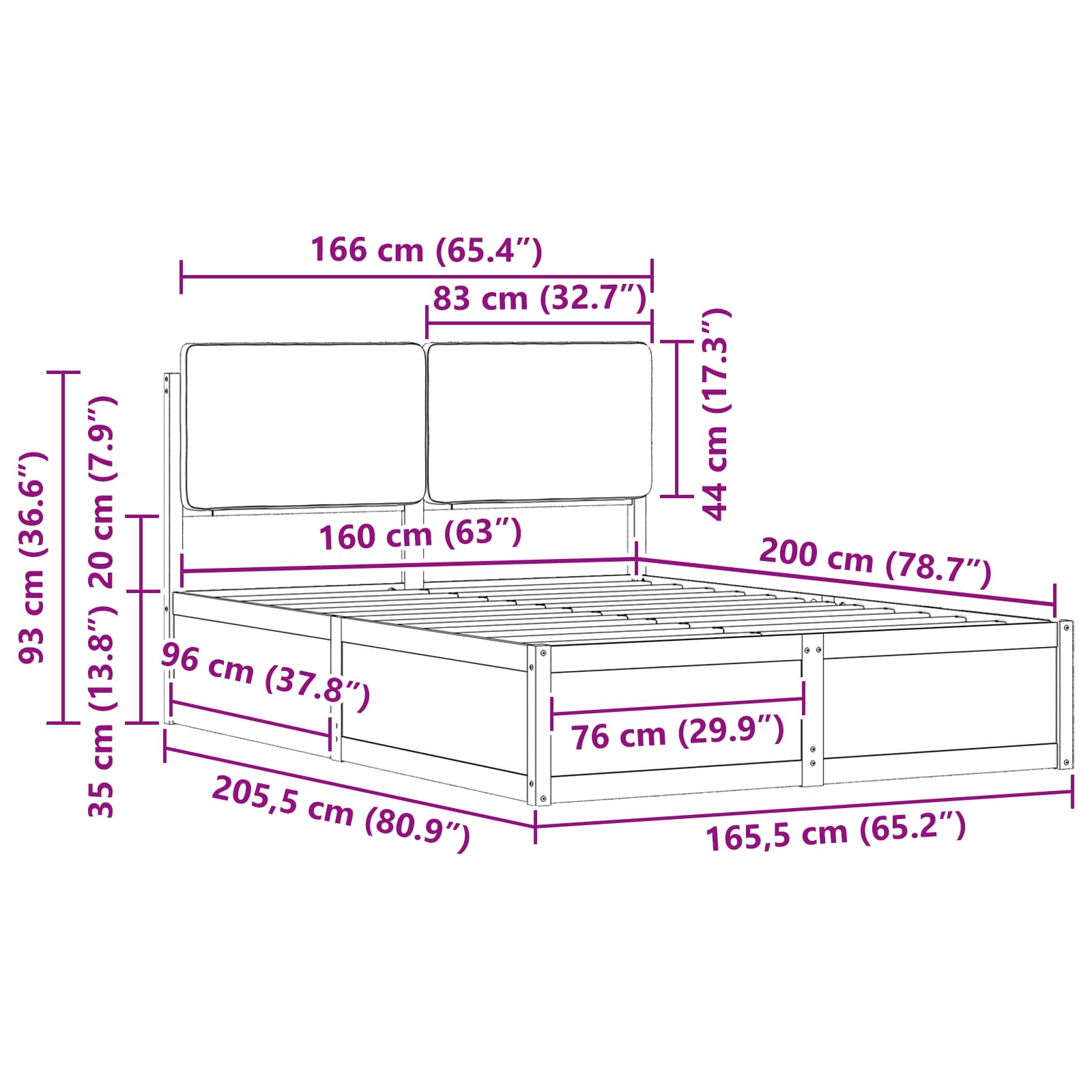 Krevetni okvir s tapiciranim uzglavljem Tamno siva 160 x 200 cm