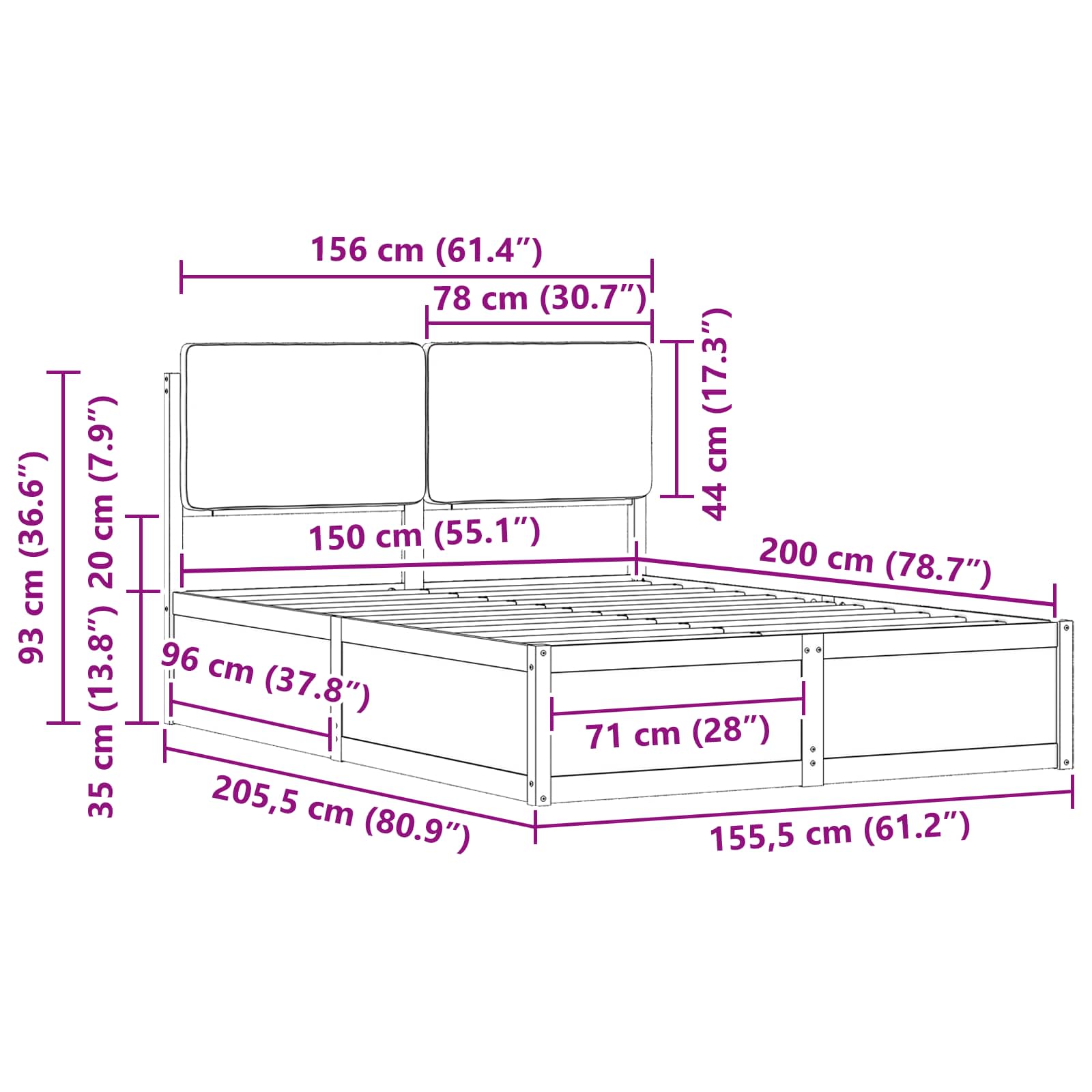 Krevetni okvir s tapiciranim uzglavljem Tamno siva 150 x 200 cm