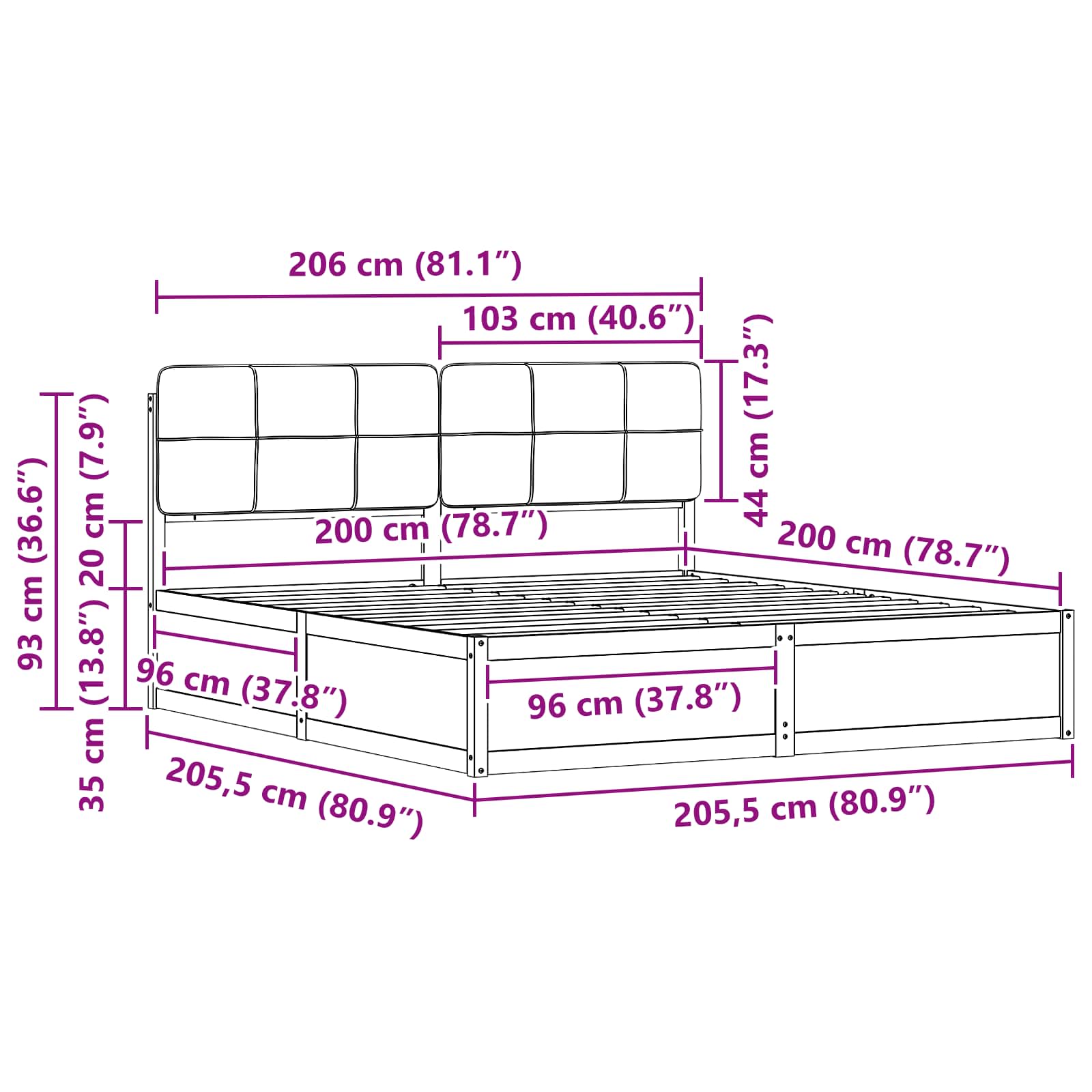 Krevetni okvir s tapiciranim uzglavljem Sivo-smeđa 200 x 200 cm