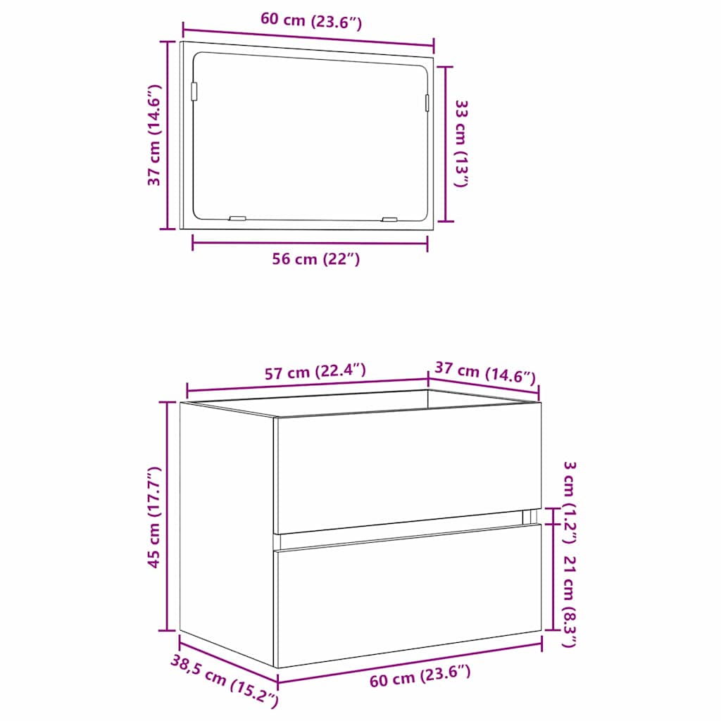 Set namještaja za kupaonicu Betonski sivi 60 x 38,3 x 45 cm