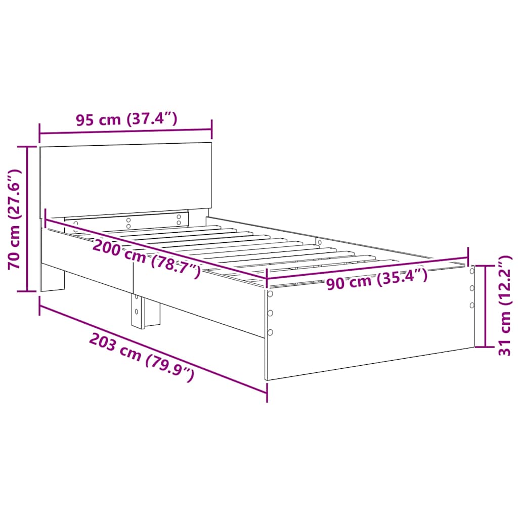 Krevetna konstrukcija Crni hrast 90 x 200 cm Konstruirano drvo