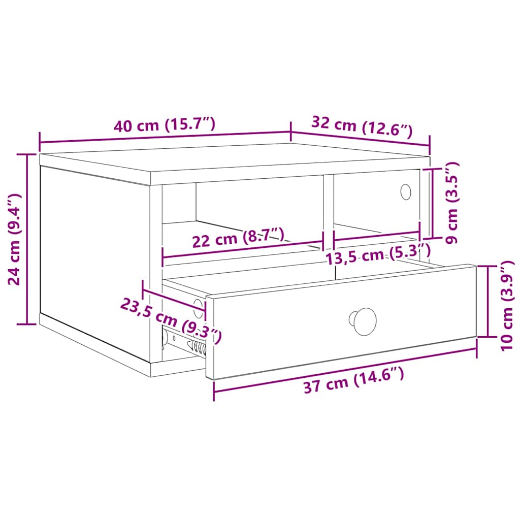 Držač za printer s ladicama Umjetnički hrast 40 x 32 x 24 cm