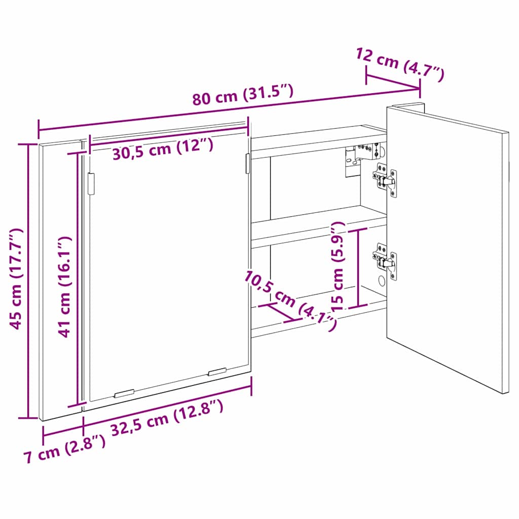 Kupaonski ormar s ogledalom Zidne Staro drvo 80 x 12 x 45 cm