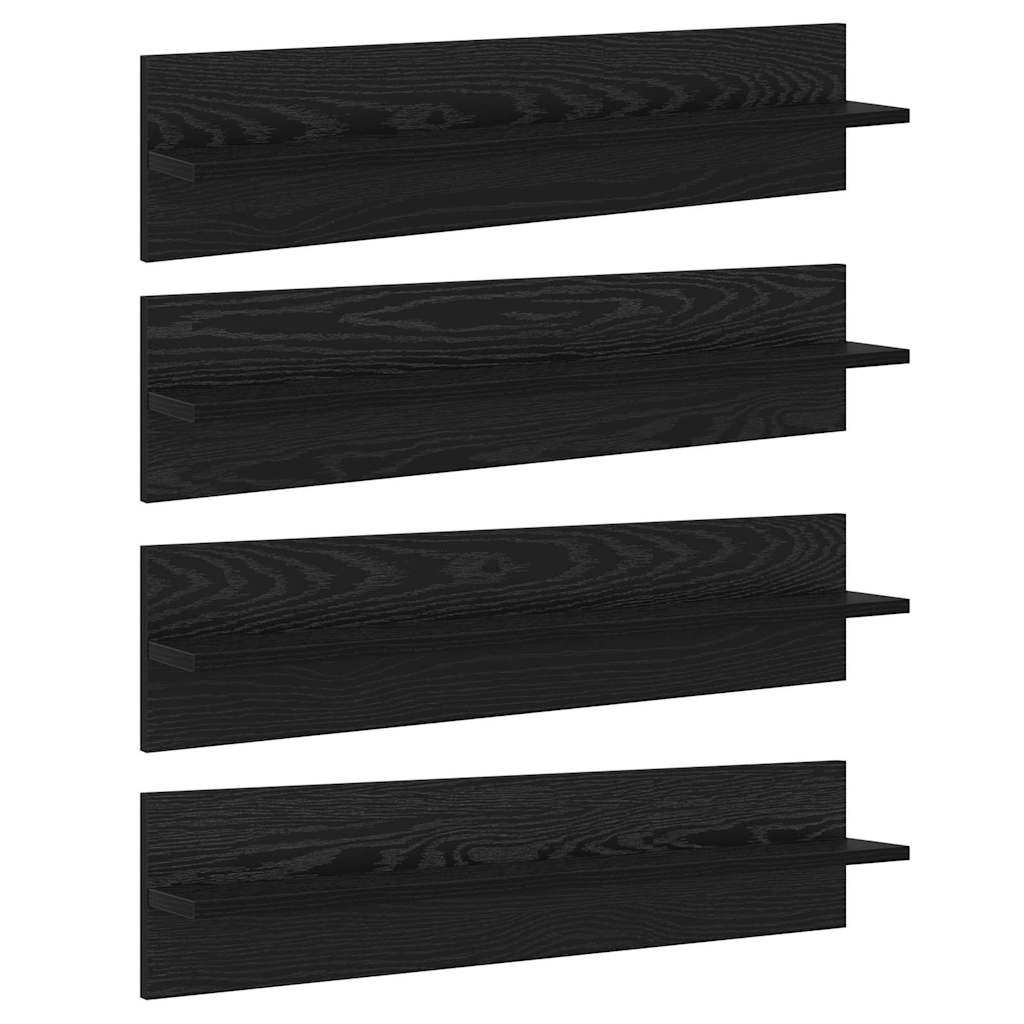 Police na zidu s policom 4 pcs Crni hrast 80 x 11,5 x 18 cm
