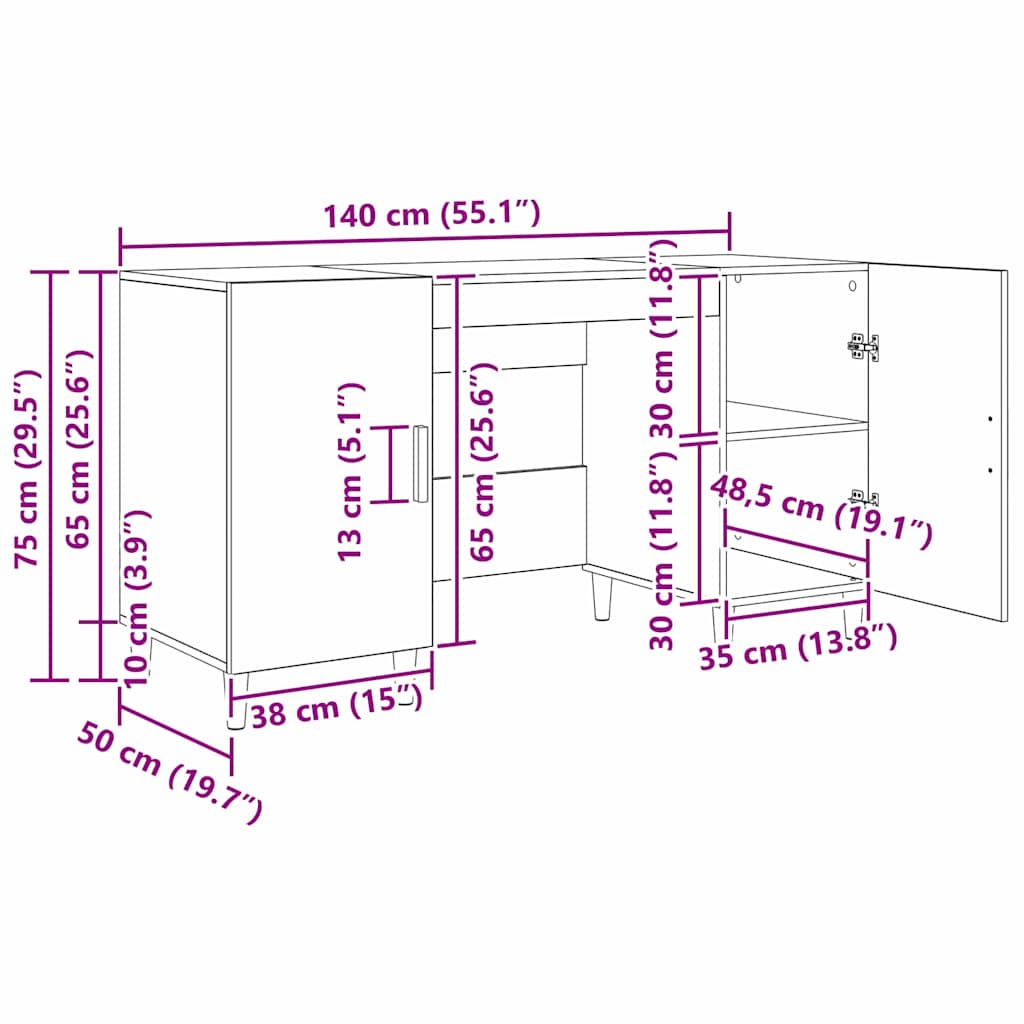 Stol s policom Crni hrast 140 x 50 x 75 cm Konstruirano drvo