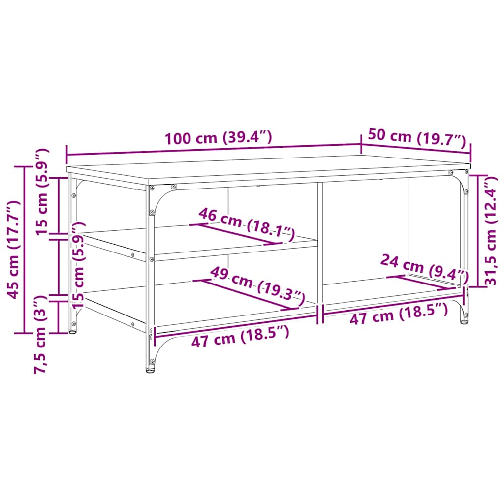 Kava Stol Crni hrast 100 x 50 x 45 cm Konstruirano drvo