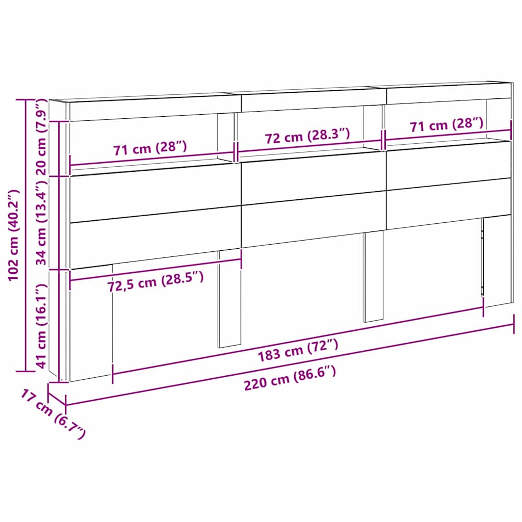 Uzglavlje Staro drvo 220 x 17 x 102 cm Konstruirano drvo