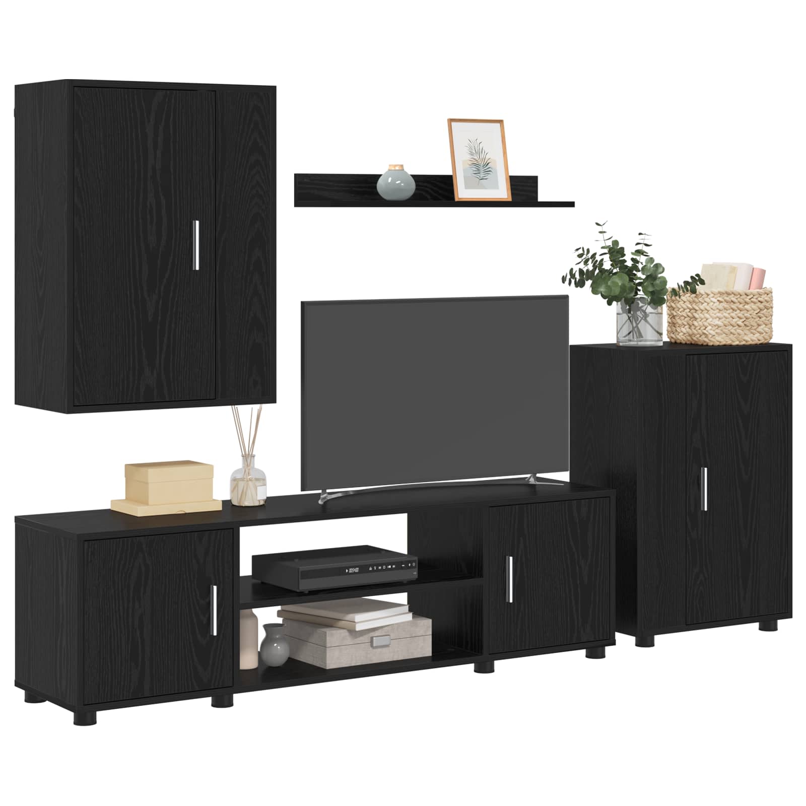 Set TV komoda Zidne 4 pcs Crni hrast Konstruirano drvo
