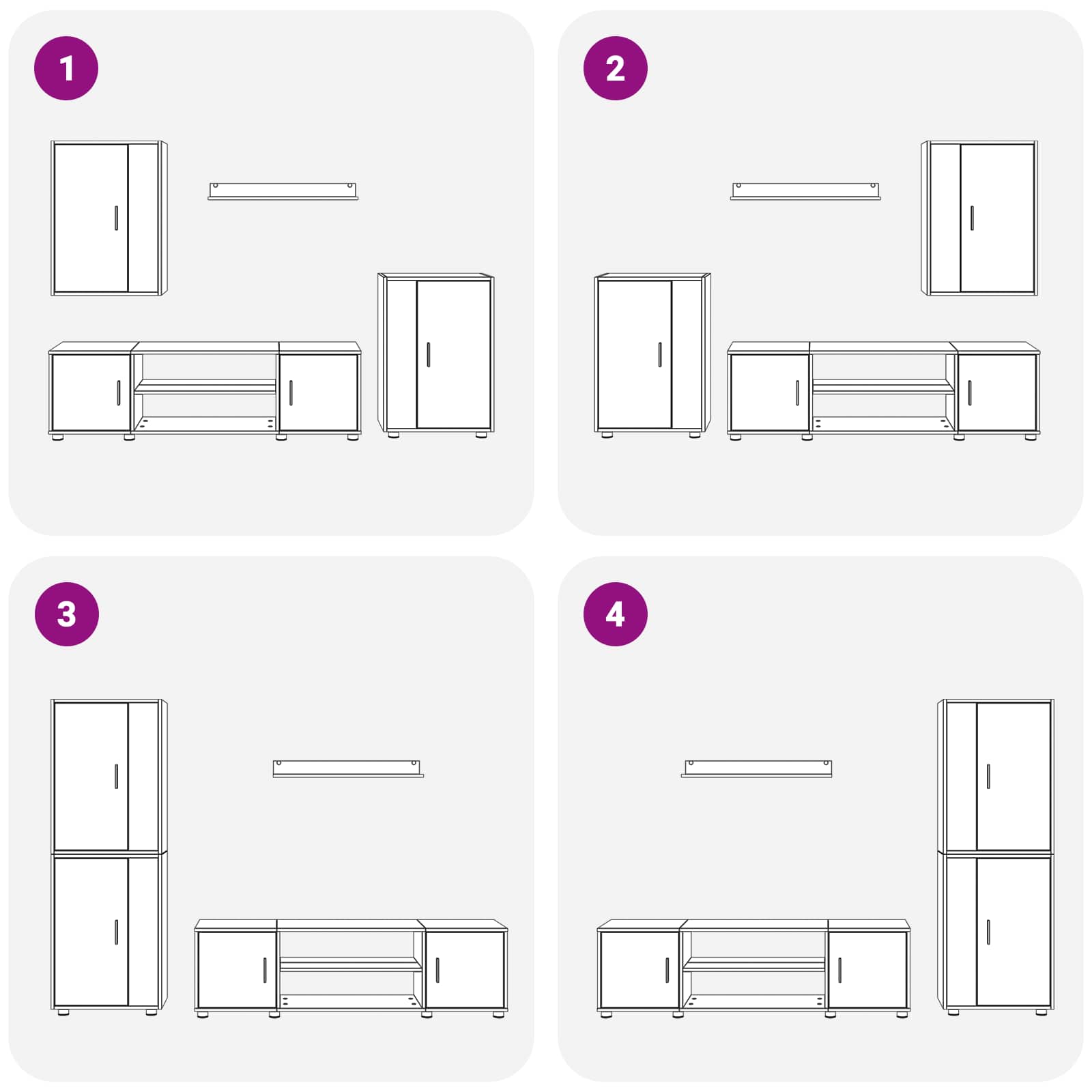 Set TV komoda Zidne 4 pcs Umjetnički hrast Konstruirano drvo