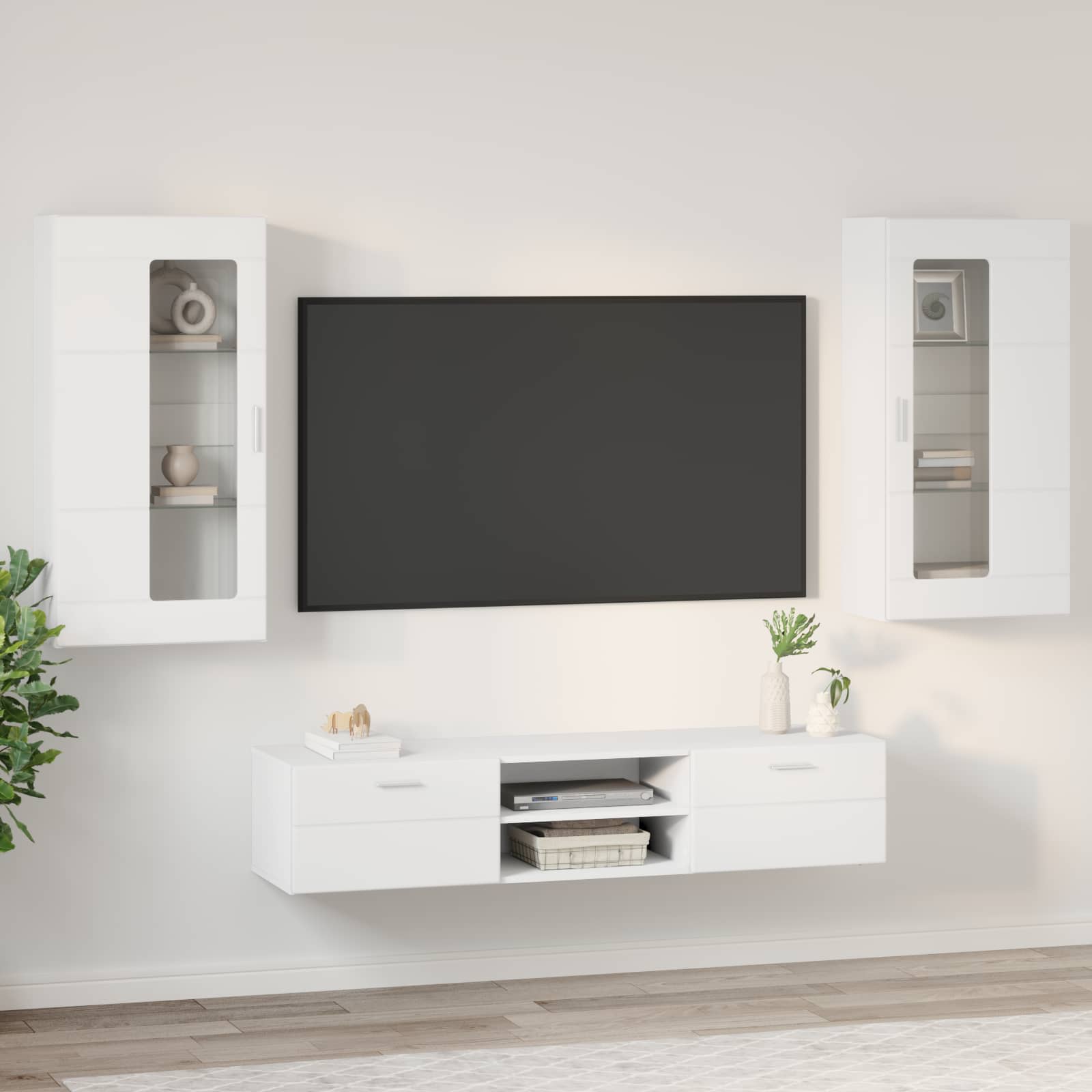 Set TV komoda s ladicama FLORIN 3 pcs Bijelo Konstruirano drvo