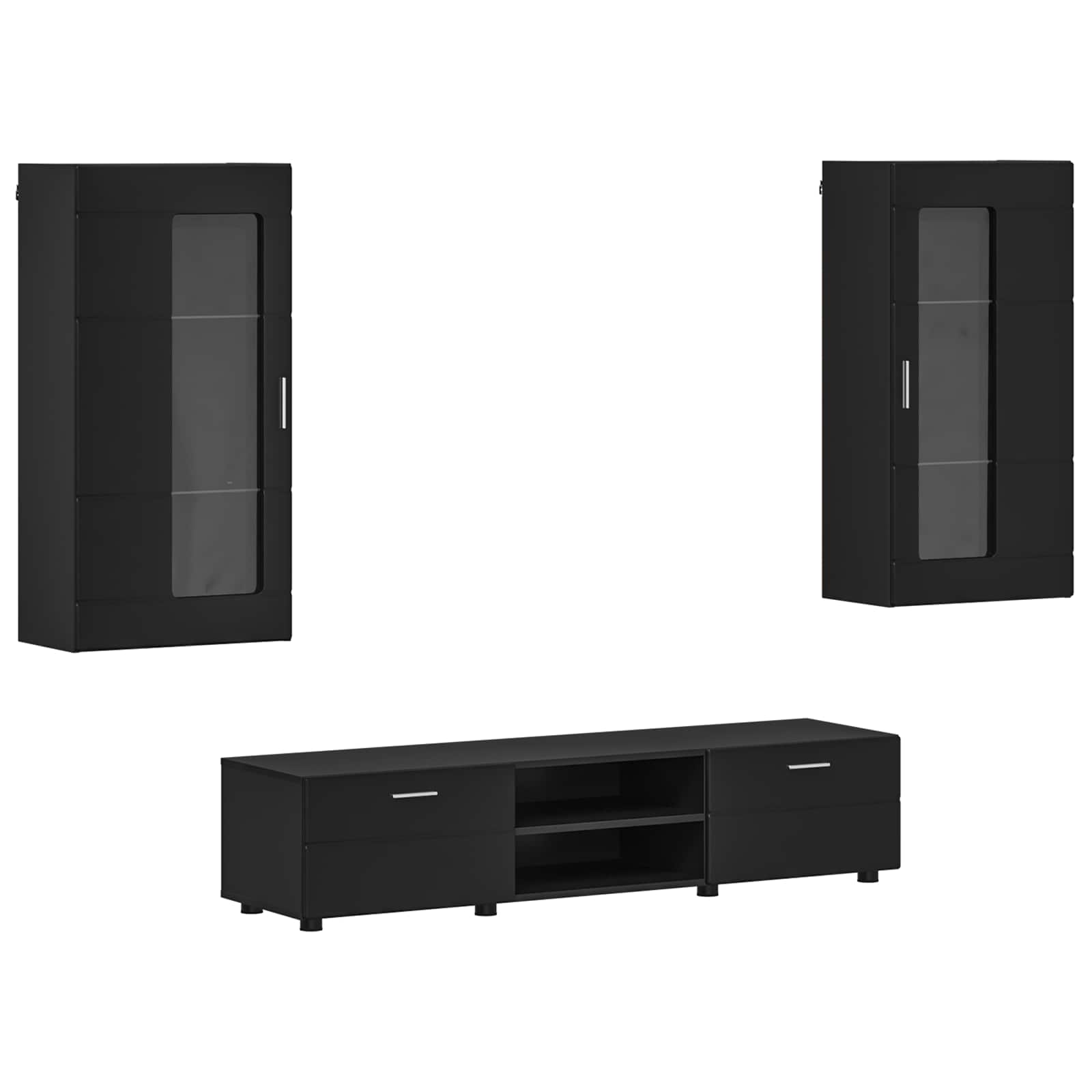 Set TV komoda s ladicama FLORIN 3 pcs Crna Konstruirano drvo