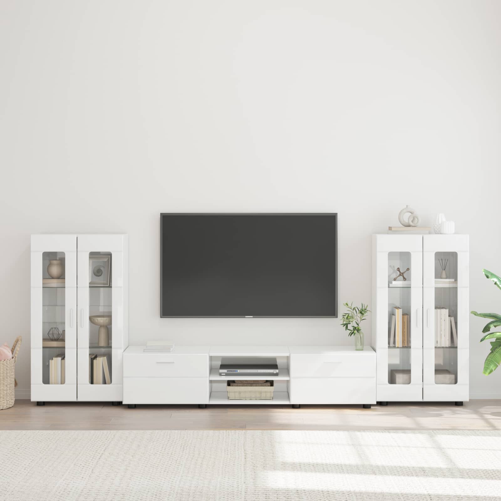 Set TV komoda FLORIN 3 pcs Visoki sjaj bijela Konstruirano drvo